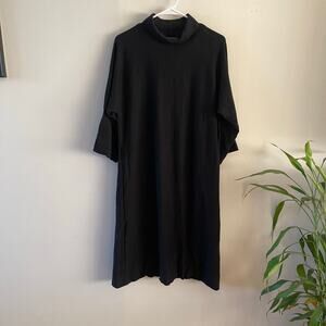 Eileen Fisher Merino Wool Mockneck Midi Dress Womens Large Black Casual - Flawed